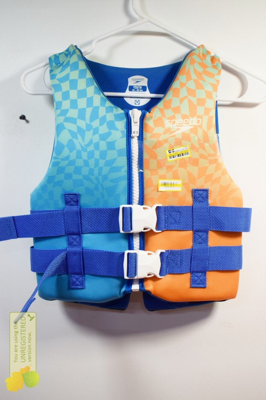 Speedo Boys Checkered Kids' Life Jacket Vest 50-90lbs Blue/Orange 091116882